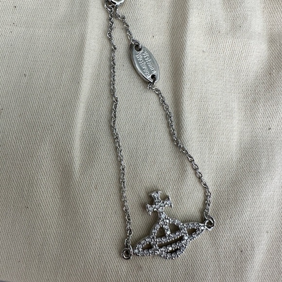 Vivienne Westwood orb orbit mini bas relief silver rhinestone chain bracelet
